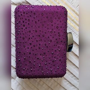 Suede Rhinestone Plum Clutch Crossbody Purse
